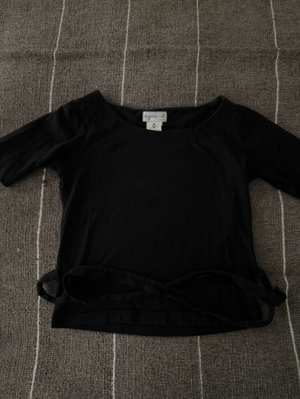 Black Short-Sleeve Wrap Tie Top